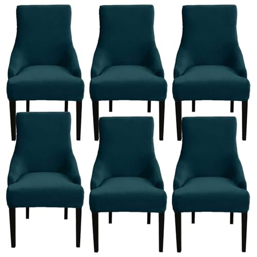 KXAOXGRC Stuhlabdeckung,Sitz dekorative Abdeckung Removable Chair Slipcover Elastic Dining Chairs Covers, for Kitchen Hotel, Banquet, Ceremony (Color : Red, Size : 1) (Color : Peacock Blue, Size : 6) von KXAOXGRC