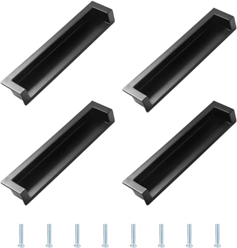 KXAOXGRC Versenkte Fingergriffe, Eingelassene Griffe, 4er-Pack, eingebettete Griffe aus Zinklegierung, Mattschwarz oder Mattsilber, mehrere Größen(Matte Black,105mm) von KXAOXGRC