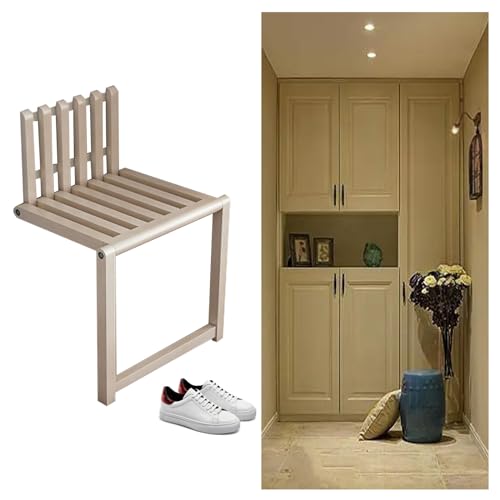 KXAOXGRC Wandmontierter Klapphocker, Wall Mounted Folding Chair Solid Wood Foldable Stool White or Wood Color 35cm or 42cm Height(Log Color,H42cm(16.5")) von KXAOXGRC