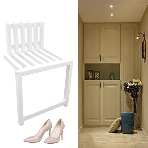 KXAOXGRC Wandmontierter Klapphocker, Wall Mounted Folding Chair Solid Wood Foldable Stool White or Wood Color 35cm or 42cm Height(W,H35cm(13.8")) von KXAOXGRC