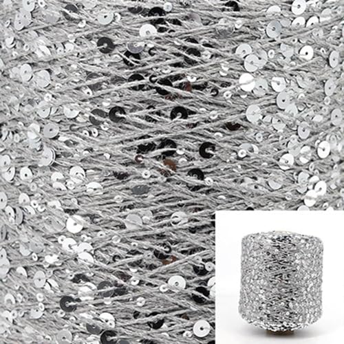 Pailletten-merzerisiertes Garn, Baumwoll-Paillettengarn, 50 g, Strang, mehrfarbig, 6 mm, 3 mm, for Handstricken, DIY(Aj104) von KXAOXGRC