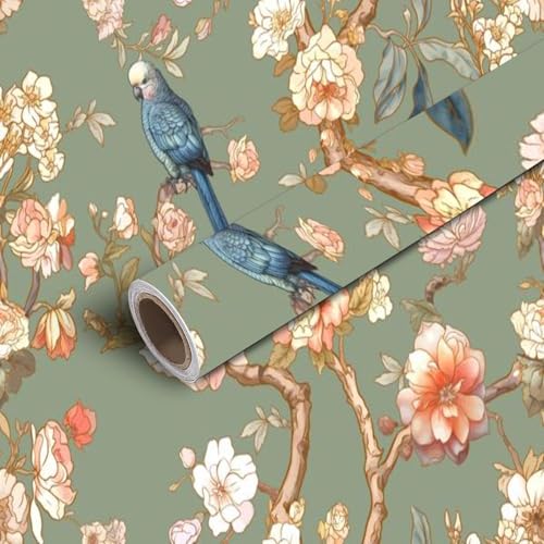 Peel And Stick Tapete, Abziehbare und aufklebbare Tapete, Chinoiserie, Blumen- und Vogelmuster, mehrfarbig, 45 x 300 cm Peel And Stick Tapete, Abziehbare und aufklebbare Tapete, Chinoiserie, Blumen- und Vogelmuster, mehrfarbig, 45 x 300 cm von KXAOXGRC