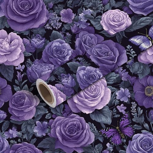 Peel And Stick Tapete, Tapete for Abziehen und Aufkleben, 45 x 300 cm, mehrfarbig, Blumen, Schmetterlinge, Rosen, Pfingstrosen(Multi9) von KXAOXGRC