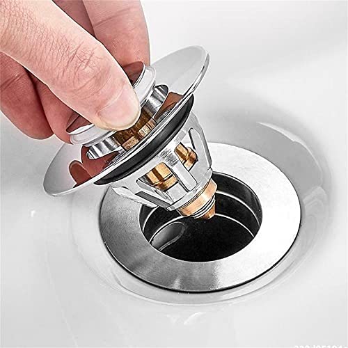 Universeller Waschbeckenstopfen für Badezimmer, 3,8 cm – 3,8 cm, Badewannen-Stopper für Küche, Badewanne, Waschbecken, Abflusssieb mit Haarfänger (Silber) von KXC