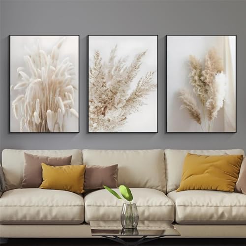 Beige Pampas Wandbilder,Moderne Boho style Poster 3er Set Wohnzimmer Schlafzimmer, Korridor, Restaurant Hintergrund Wanddekoration Poster-ohne Rahmen (A,60x90cm*3) von KXHHYB