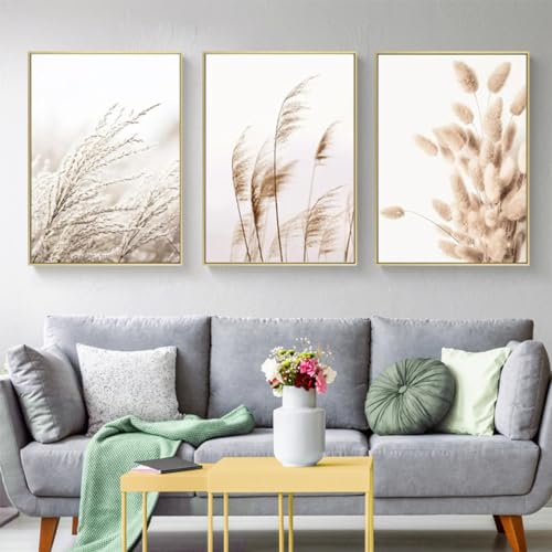 Beige Pampas Wandbilder,Moderne Boho style Poster 3er Set Wohnzimmer Schlafzimmer, Korridor, Restaurant Hintergrund Wanddekoration Poster-ohne Rahmen (B,80x120cm*3) von KXHHYB