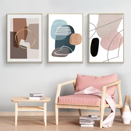 Geometrische Kunst Bilder Poster Abstraktes Minimalistisches Poster Set,Moderne Farbeblock Poster Boho Deko Bilder für Wohnzimmer Schlafzimmer-Ohne Rahmen (B,70x100cm*3) von KXHHYB