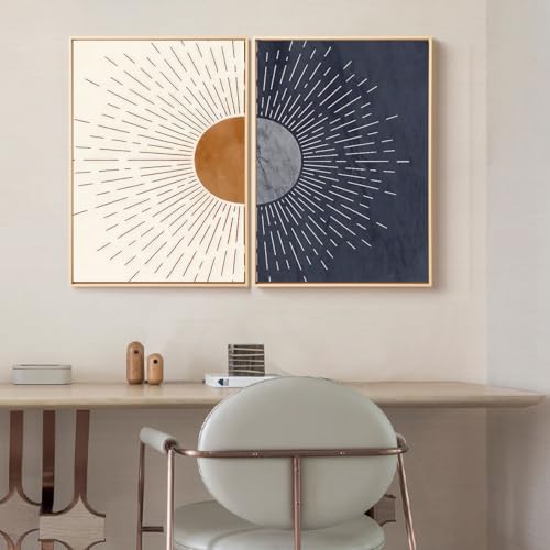 KXHHYB 2er Abstrakt Linien Poster Set Abstrakt Linien Sonne Wandbilder,geometrisches Linienbild Moderne Wohnzimmer Schlafzimmer Deko,ohne Rahmen (A,50x70cm*2) von KXHHYB