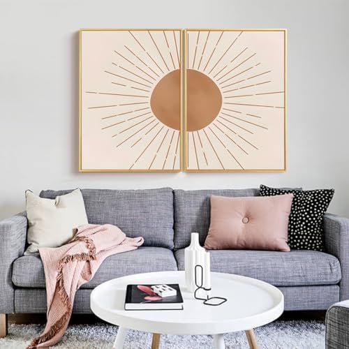 KXHHYB 2er Abstrakt Linien Poster Set Abstrakt Linien Sonne Wandbilder,geometrisches Linienbild Moderne Wohnzimmer Schlafzimmer Deko,ohne Rahmen (B,30x40cm*2) von KXHHYB