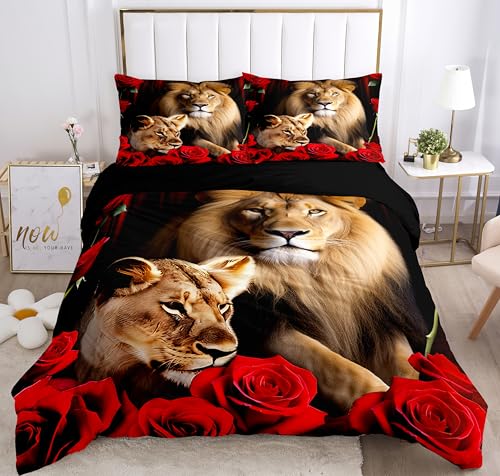 KXHHYB 3DBettwäsche Löwe 135x200 Schwarz Tiermotiv,Versteckter Reißverschluss Microfaser WendeBettwäsche,Moderne Braune Löwe Steppdeckenbezug Und Kissenbezug (Style-3, 135x200cm) von KXHHYB