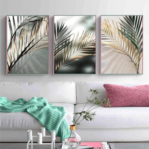 KXHHYB 3er Poster Set Wohnzimmer Wald Goldene Blätter Palmblatt Abstrakt Schwarzes Gold Baum bild Küche Wand Dekorationen Leinwandbild Wanddeko,Ohne Rahmen (C,40x60cm**3) von KXHHYB