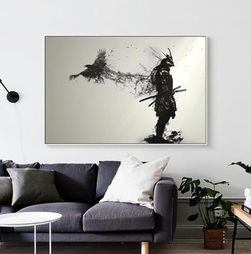 KXHHYB Japan Samurai Porträt Bilder,samurai bilder auf leinwand Wandkunst Schwarzweiss Poster für Wohnzimmer Schlafzimmer Dekor ohne Rahmen (A,50x70cm) von KXHHYB