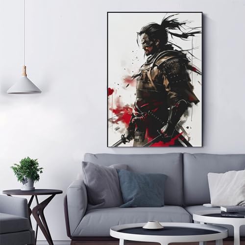 KXHHYB Japan Samurai Porträt Bilder,samurai bilder auf leinwand Wandkunst Schwarzweiss Poster für Wohnzimmer Schlafzimmer Dekor ohne Rahmen (B,50x70cm) von KXHHYB