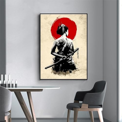 KXHHYB Japan Samurai Porträt Bilder,samurai bilder auf leinwand Wandkunst Schwarzweiss Poster für Wohnzimmer Schlafzimmer Dekor ohne Rahmen (C,80x120cm) von KXHHYB