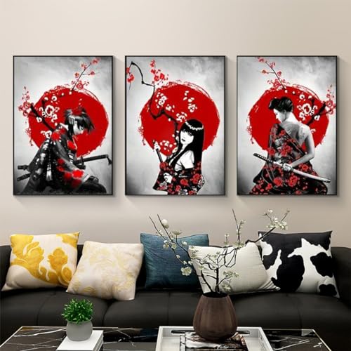 KXHHYB Japanese Samurai Poster Samurai Porträt Bilder Japanische Krieger Leinwandbilder Wandkunst für Wohnzimmer Schlafzimmer Dekor ohne Rahmen (B, 60x90cm*3) von KXHHYB