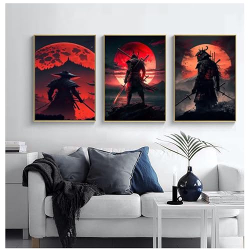 KXHHYB Japanese Samurai Poster Samurai Porträt Bilder Japanische Krieger Leinwandbilder Wandkunst für Wohnzimmer Schlafzimmer Dekor ohne Rahmen (C, 20x30cm*3) von KXHHYB