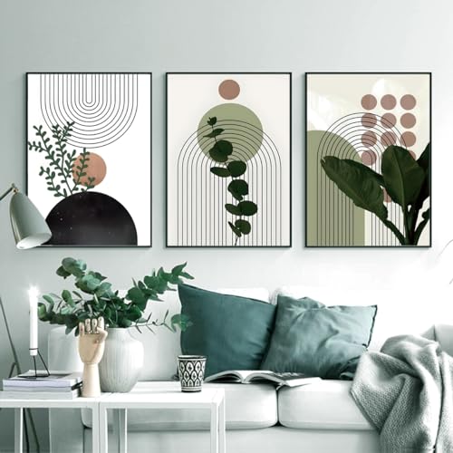 KXHHYB Modernes Geometrisches Linienbild,Aesthetic Grüne Pflanze Bilder Moderne Wandbilder, Wohnzimmer Schlafzimmer Wanddeko Art ohne Rahmen (A,30x40cm*3) von KXHHYB