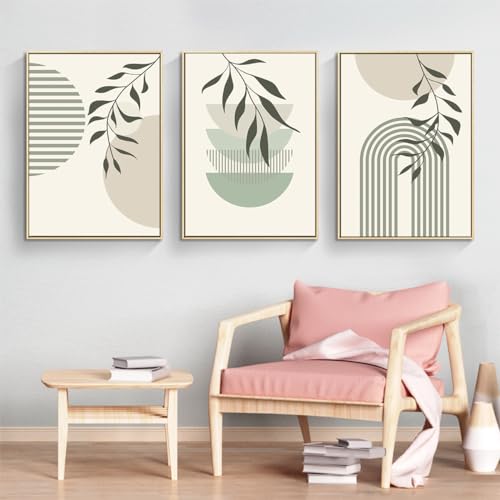 KXHHYB Modernes Geometrisches Linienbild,Aesthetic Grüne Pflanze Bilder Moderne Wandbilder, Wohnzimmer Schlafzimmer Wanddeko Art ohne Rahmen (B,30x40cm*3) von KXHHYB