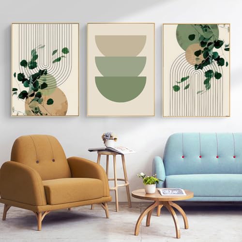 KXHHYB Modernes Geometrisches Linienbild,Aesthetic Grüne Pflanze Bilder Moderne Wandbilder, Wohnzimmer Schlafzimmer Wanddeko Art ohne Rahmen (C,50x70cm*3) von KXHHYB