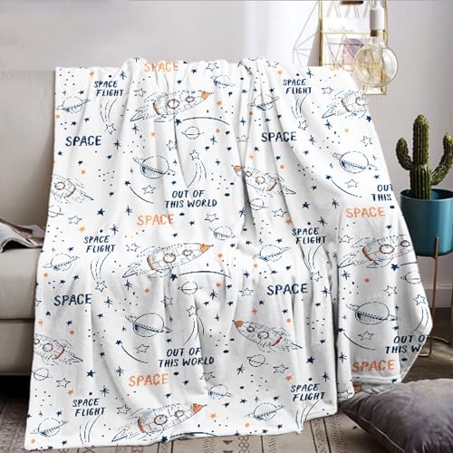 KXHHYB Rakete Decke 130x150cm Weltraum Rakete Wohndecke Cartoon Kuscheldecke,weiche Sofadecke für Kinderzimmer, perfekt als Kinder-Sofadecke für Jungen & gemütliche Wohndecke (B, 130x150cm) von KXHHYB