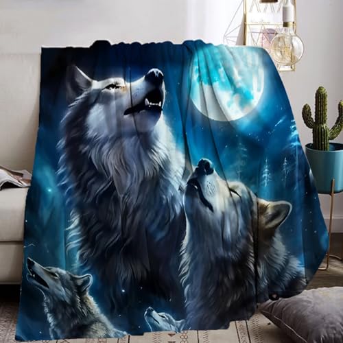 Wolfsmuster Decke 130x150,3D Wolf Kinder Flanelldecke Wilde Tier Muster Wohndecke bequem und atmungsaktiv Sofadecke,Camping für Erwachsene Kinder (C, 130x150cm) von KXHHYB