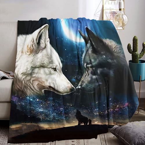 Wolfsmuster Decke 130x150cm,3D Wolf Kinder Flanelldecke Wilde Tier Muster Wohndecke bequem und atmungsaktiv Sofadecke,Camping für Erwachsene Kinder (A, 130x150cm) von KXHHYB