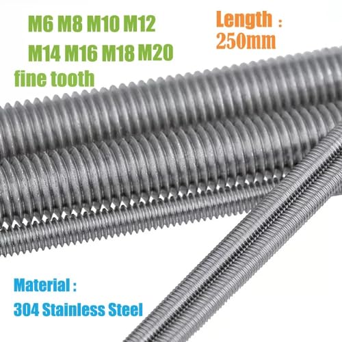 1 Stück 304 Edelstahlschrauben Vollgewindestange Feinzahnbolzen M6 M8 M10 M12 M14 M16 M18 M20 Länge 250 mm Durch Draht Feinzahn(M6x0.75mm) von KXJSYL Tool