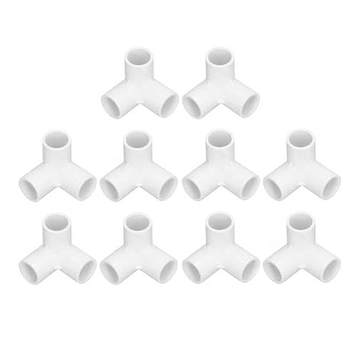 10 Stück 3-Wege-Rohrverschraubungen aus PVC-Kunststoff, rechtwinkliger T-Eckverbinder, 20 mm Innendurchmesser(WHITE) von KXJSYL Tool