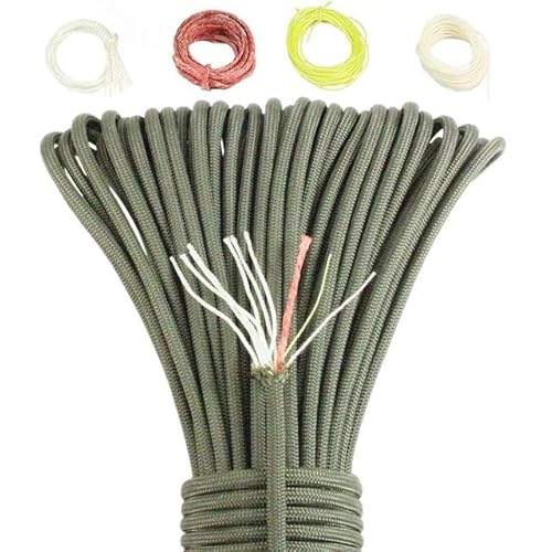 25FT 550 10-core Paracord 4mm Outdoor Camping Survival Tool PE Feuer Seil Angeln Baumwolle Linie Fallschirm Wandern(Army Green) von KXJSYL Tool