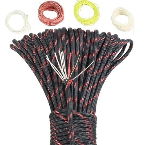 25FT 550 10-core Paracord 4mm Outdoor Camping Survival Tool PE Feuer Seil Angeln Baumwolle Linie Fallschirm Wandern(Black Red) von KXJSYL Tool