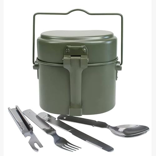 3-in-1 Aluminium Camping Lunchbox Armee Feldflasche Tasse Topf for Picknick Reise Wasser Tasse Schüssel Outdoor Militär Kochen Kochgeschirr Set(Lunch box kits) von KXJSYL Tool