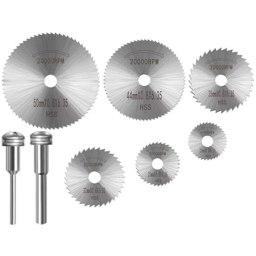 6pcs Mini HSS Circular Saw Blade Rotary Tool For Metal Cutter Power Tool Wood Cutting Discs Drill Mandrels Cutoff 22-50mm(6-2 Rods Silver) von KXJSYL Tool