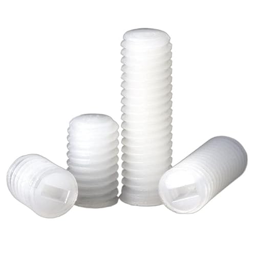 KXJSYL Tool 50 Stück M3 M4 M5 M6 M8 Weiße Nylon-Kunststoff-Schlitzkopf-Gewindestifte mit Flacher Spitze Madenschrauben(M8 x 10mm) von KXJSYL Tool
