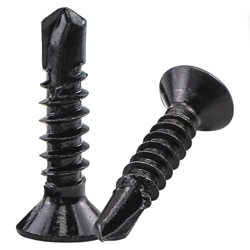 Selbstbohrende Schraube mit flachem Kopf, schwarzer Zink-Edelstahl, M4.2 M4.8#8, Blechschraube for Holzbleche(25mm,M4.2 30pcs) von KXJSYL Tool