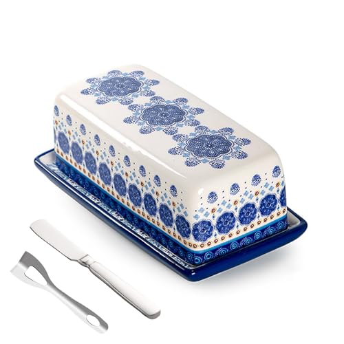 KXKJRYB Butterdose aus Keramik mit Deckel und Streuer, buntes Design, hält Butter frisch, perfekt für Küche und Tisch, Weiß von KXKJRYB
