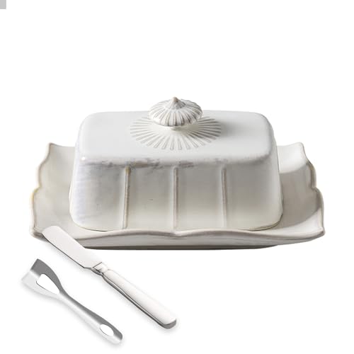 KXKJRYB Butterdose aus Steingut mit Deckel und Messer, rechteckiger Butterbehälter, Keramik-Butterbehälter für Heimdekoration, gutes Küchengeschenk (weiß) von KXKJRYB