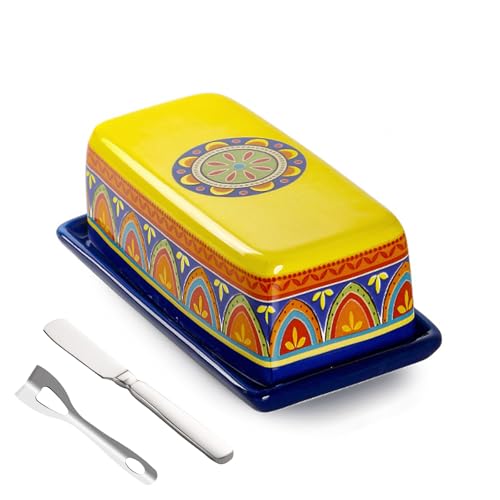 KXKJRYB Keramik-Butterdose mit Deckel und Streuer, buntes Design, hält Butter frisch, perfekt für Küche und Tisch, Gelb KXKJRYB Keramik-Butterdose mit Deckel und Streuer, buntes Design, hält Butter frisch, perfekt für Küche und Tisch, Gelb von KXKJRYB