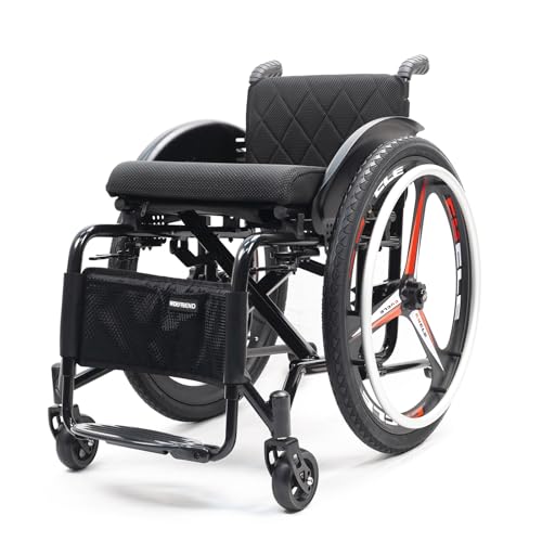 Selbstfahrender Sportrollstuhl,Multifunktionaler manueller Rollstuhl, Superleichter Rollstuhl mit Aluminiumrahmen,Faltbarer Transportrollstuhl,Belastbarkeit 100 Kg(Seat Width 36cm/14.1in,Silvery) von KXPSWGE