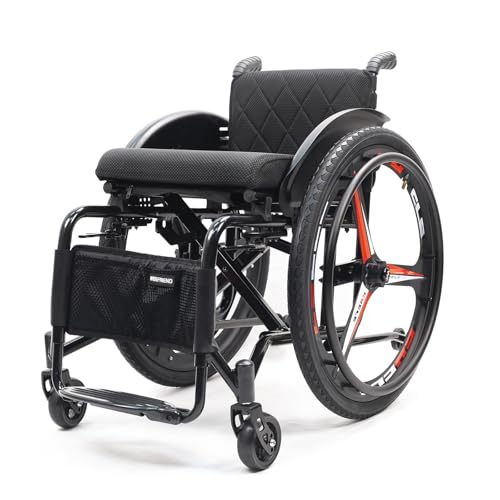Selbstfahrender Sportrollstuhl,Multifunktionaler manueller Rollstuhl, Superleichter Rollstuhl mit Aluminiumrahmen,Faltbarer Transportrollstuhl,Belastbarkeit 100 Kg(Seat Width 40cm/15.7in,Black) von KXPSWGE