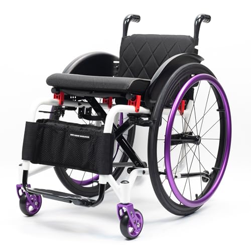Sportrollstuhl, zusammenklappbar,Superleichter Rollstuhl mit Aluminiumrahmen, Schnellverschluss, manuelle Bremse,Transportrollstühle, Belastbarkeit 120 Kg(Seat Width 42cm/16.5in,A) von KXPSWGE