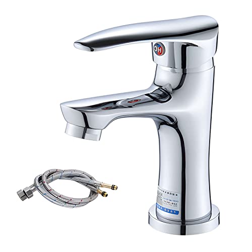 Badezimmer Wasserhahn Messing Chrom 360 -Grad -Rotationsband Wasserversorgungsschläuche Waschbecken Wasserhahn ein Lochmischer Tap Eingang -Silver -14.5x12x5cm von KXQYIKYI
