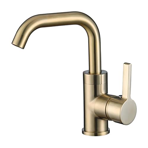 Becken Wasserhahn Badezimmer Kupfer Matte Pinsel Gold Waschbecken Mixer Tippen Sie auf Toilettenspüle heißer kaltes Eingriff Waschbecken Wasserhahn (mit Überlauf) von KXQYIKYI