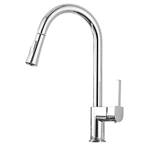 Down Kitchen High Arc Single Griff Küchenspüle Wasserhahn mit zwei Funktionen ausziehen Sprühgerät, massives Messing 360 ° Drehküche Heißer und kaltes Wassermixer -Hahn, schwarz (Chrom) von KXQYIKYI