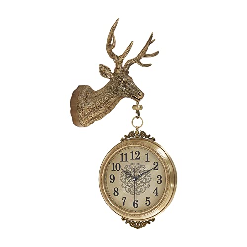 KXQYIKYI Metallwanduhr doppelseitig, großes Hirschkopfdekoration doppelseitige Hängenden Uhren, 3D rotierende stille Wand montierte dekorative Hirsche Wohnzimmer Veranda Uhr ， von KXQYIKYI