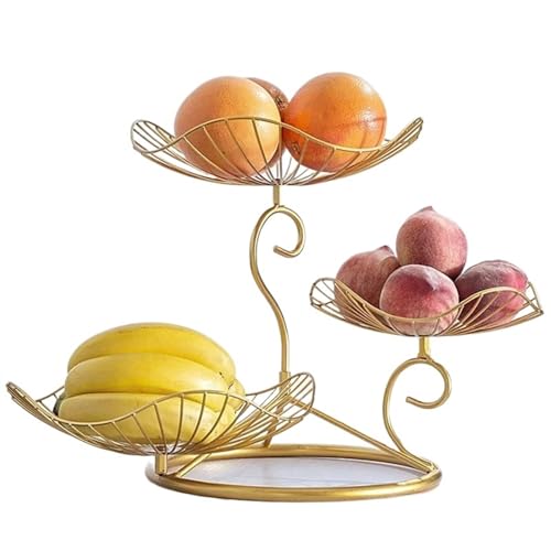 KXQYIKYI Obst Schüssel kreative luxuriöse goldene Eisenkunst Dreier 3 -Tier Obst Schüssel Wohnkultur Couchtisch Abfluss Wasser Metall Obstkorb Wohnzimmer Dekoration Obstkorb Korb von KXQYIKYI