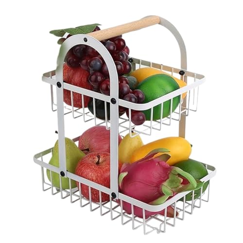 KXQYIKYI Obstschale 2 -Tier -Obst -Korb -Metalldraht -Display Korbbehälter Arbeitsplatte Obst Gemüsekorb Küchengeräte für Brot Snack Gemüse produzieren Obstkorb (weiß) von KXQYIKYI