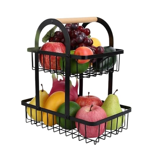 KXQYIKYI Obstschale 2 -Tier -Obst -Korb -Metalldraht -Display Korbbehälter Arbeitsplatte Obst Gemüsekorb Küchengeräte für Brot Snack Gemüse produzieren Obstkorb (weiß) von KXQYIKYI