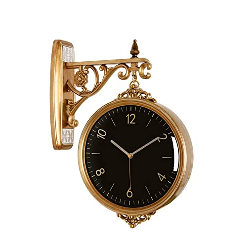 KXQYIKYI Wanduhr European Style Wall Clock doppelseitig, luxuriöser Hängende Uhr Stumm Bewegung, 3D-rotierend von KXQYIKYI