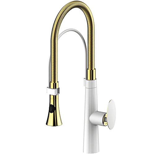 Küche Solid Messing Küchenmixer Tap Eingriff Mixer Tippen Sie mit Dual-Funktion High-AD-Küchenarmatur mit Pulldown, Gold (Gold) von KXQYIKYI