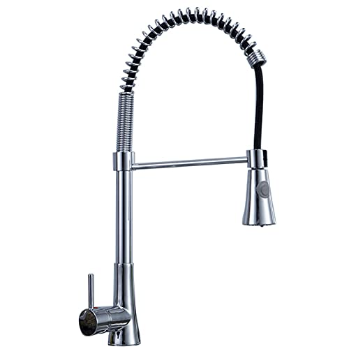 Küchenspüle Wasserhahn mit Pull Down Sprühgerät kommerziell 3 in 1 hoher Bogen Dual -Modus Ausguss Spring Küchenarmatur Festbrass Chrom ein Griff Küchenmixer Tap von KXQYIKYI